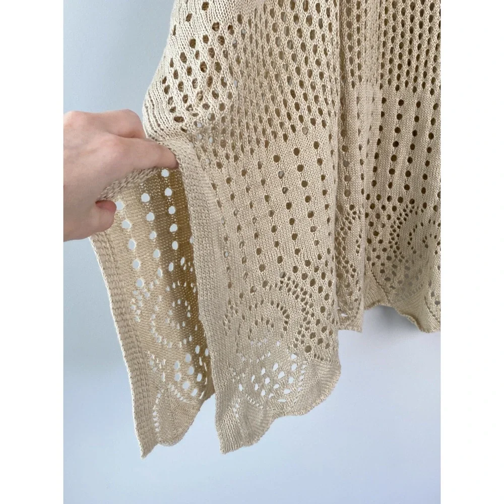 Torrid Crochet Knit Kimono Sweater OS Beige Open Knit Breathable Poncho Beach